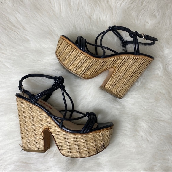 Prada Knotted Leather Wicker Platform Wedge Heels - Picture 7 of 14